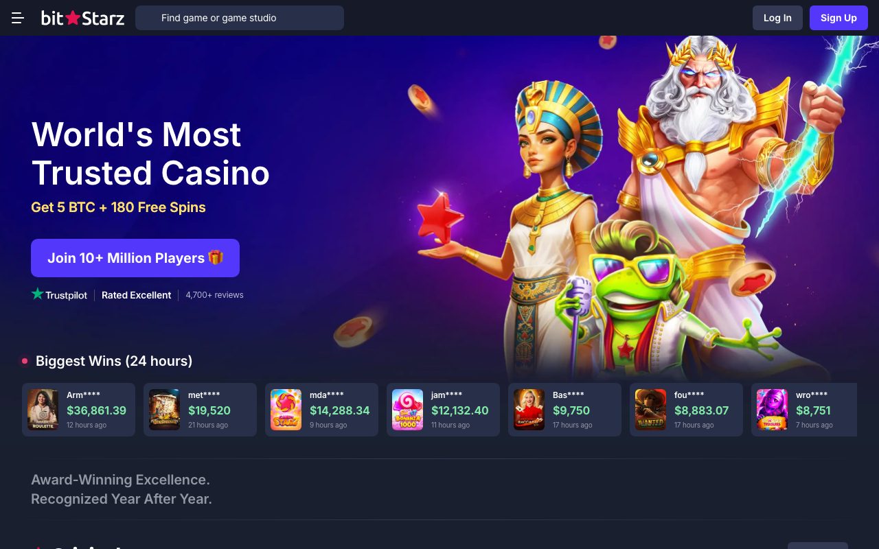 BitStarz homepage screenshot